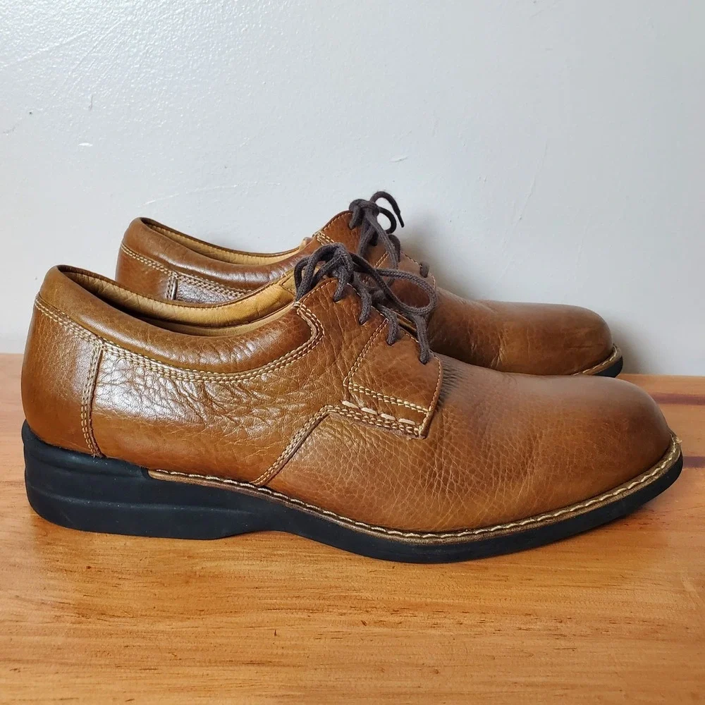 Johnston & Murphy Sheepskin Pebble Grain Leather Brown Dress Shoes Mens 9.5 M